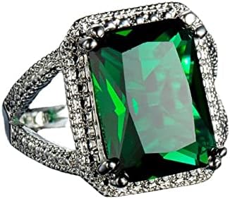 HengSun Vintage 925 Sterling Silver Emerald Ring promise rings for her Cocktail Rings Square Cut Green Gem Cubic Zirconia Anniversary Ring CZ Eternity Engagement Wedding Band Ring for Women (9)