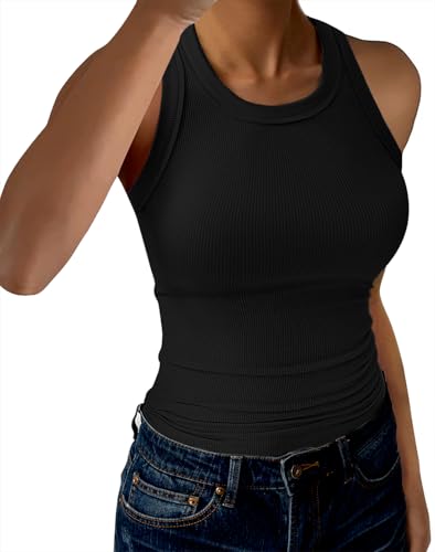 GKBK Womens Tank Tops High Neck Sleeveless Ribbed Tank Casual Basic Thick Strap Slim Fitted...
