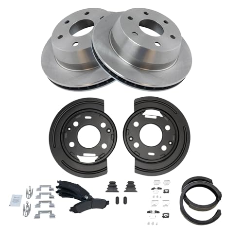 Image of TRQ Rear Brake Pad and Rotor Set Semi Metallic Compatible with 2002-2003 Cadillac Escalade 2002-2006 Chevrolet Silverado 1500 GMC Sierra 1500 2003 Yukon XL 1500 Avalanche 1500 Suburban 1500 Tahoe
