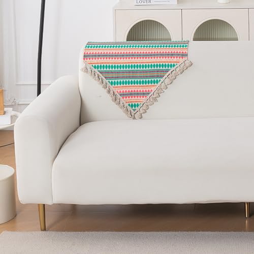 Image of HOKIPO 'Artisan Boho Series' Sofa Backrest Cover with Tassel | 450 GSM Thick Cotton Acrylic Jacquard Fabric Backrest Mat, Size 55x80 cm, Mint Green (IN-900-A7)