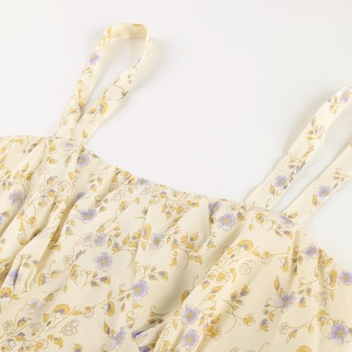 Image of Belle Poque Sun Dresses for Women Spring Summer Floral Midi Flowy Spaghetti Ruffle Wedding Guest Tea Party Dress