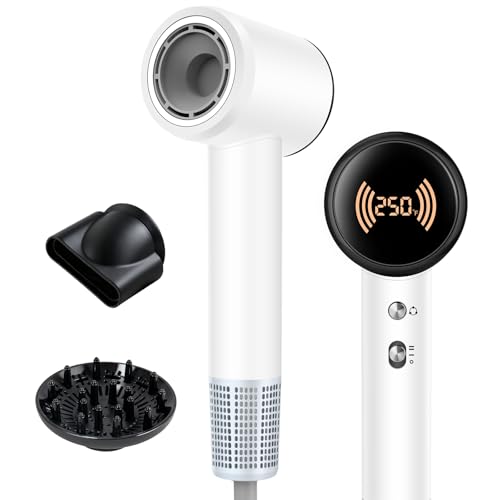 Hair Dryer, Blow Dryer with Magnetic Diffuser, 110,000 RPM High Speed Brushless Motor hairdryer for Fast Drying | Digital Temperature Display & Ionic Technology for Frizz-Free