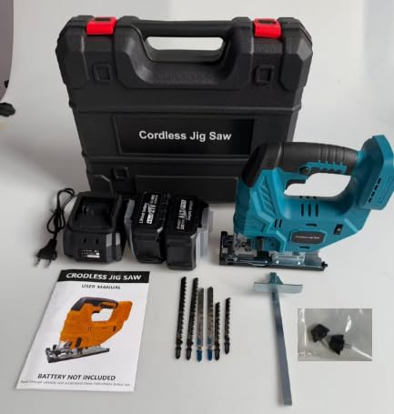 Yofuly Sierra de Calar para Maa-kita de 18V Batería, Caladoras para Madera con 2 Baterías de 4,0 Ah, 7 Velocidades Variables 3200SPM, Angulo de Corte de ±45°, 6 Hojas para Madera/Plástico/Metal