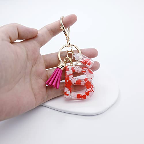 Mlouye Alphabet Letter Keychains For Women - A-Z Resin Heart Letters With Tassel, Gold Clasp