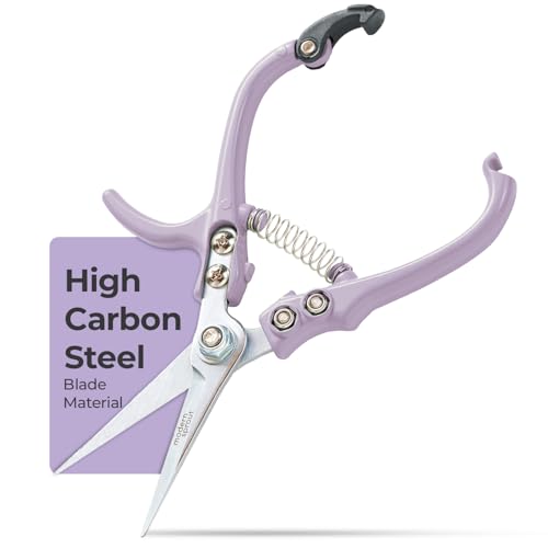 Modern Sprout Pruning Shears - Herb Snipping Scissors- Lightweight Gardening Tools W/Easy Lock - Flower Cutter Garden Shears - Carbon Steel Blade + Reusable Holster (Lavender