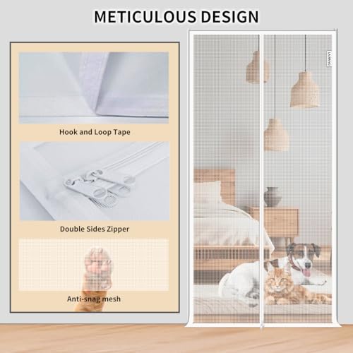 Reinforced Cat Screen Door, Thickened Cat Proof Screen Door with Zipper Closure Keep Pets Indoor for Living Room,Kitchen,Bedroom Fits Door Size 100x220cm