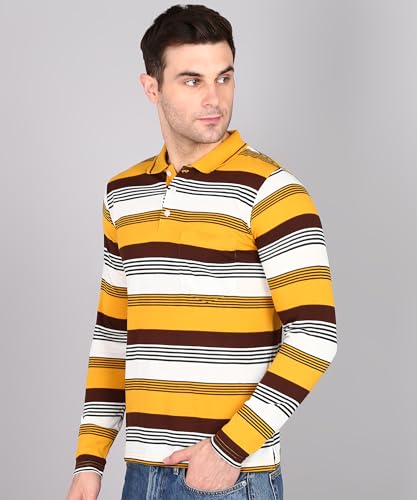 Image of INKKR Polo Neck Full Sleeve Striped Men's Tshirt