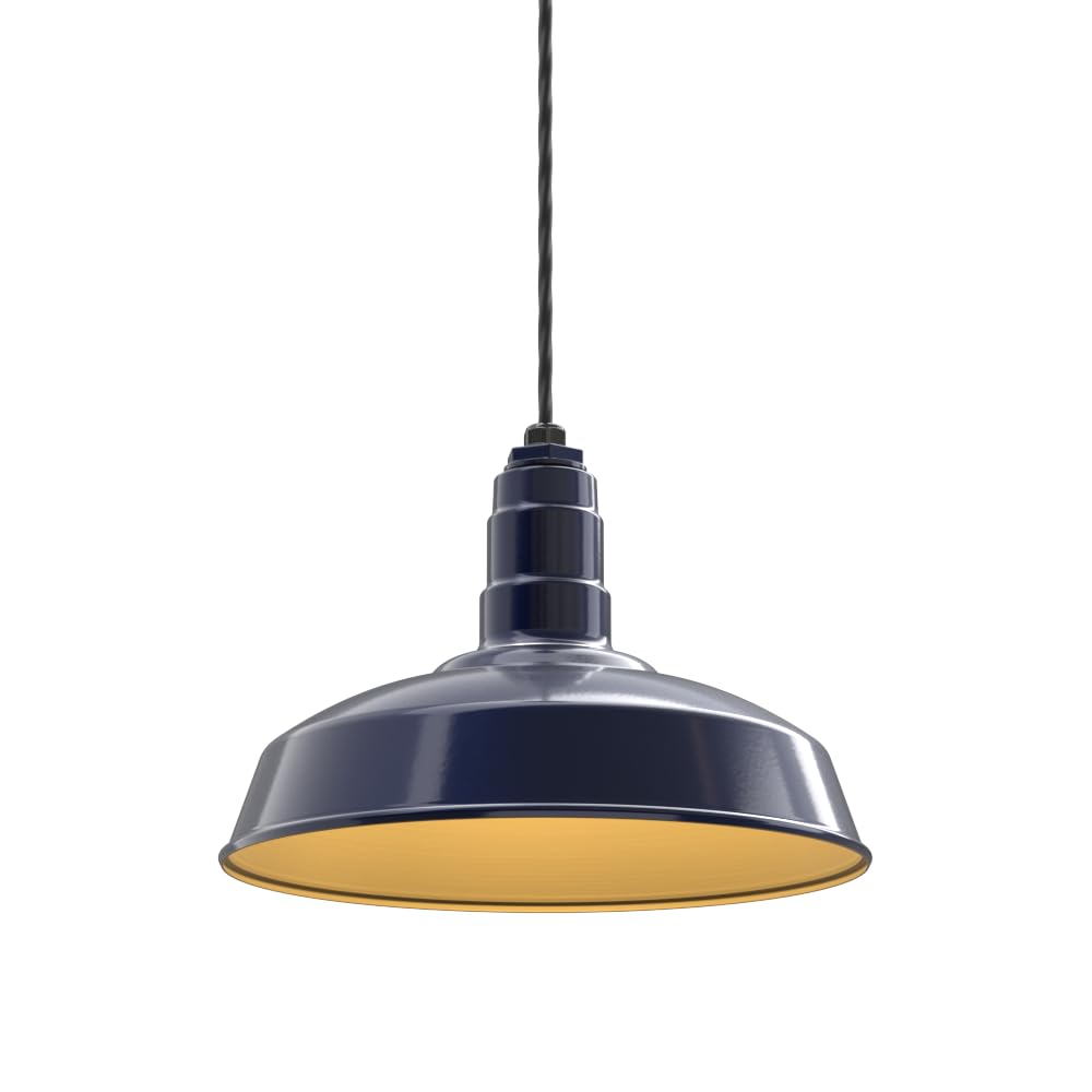 4ft Black Cord Barn Light Pendant 16" Dome | Garage | Navy Blue/Brass