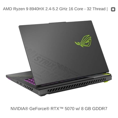 Image of HIDevolution [2025] ASUS ROG Strix G16 G614PP 16 inch FHD+ 165Hz IPS-Level, 2.4 GHz Ryzen 9 8940HX, RTX 5070, 96 GB DDR5 RAM, 8 TB PCIe SSD, Windows 11 Pro