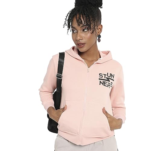 Image of Campus Sutra Women cotton Premium Zipper Hoodie-Grey