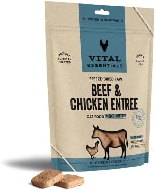 Vital Essentials Freeze Dried Cat Food, Raw Beef and Chicken Mini Patties Entree 3.75 oz