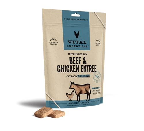 Vital Essentials Freeze Dried Cat Food, Raw Beef And Chicken Mini Patties Entree 3.75 Oz #TOP3