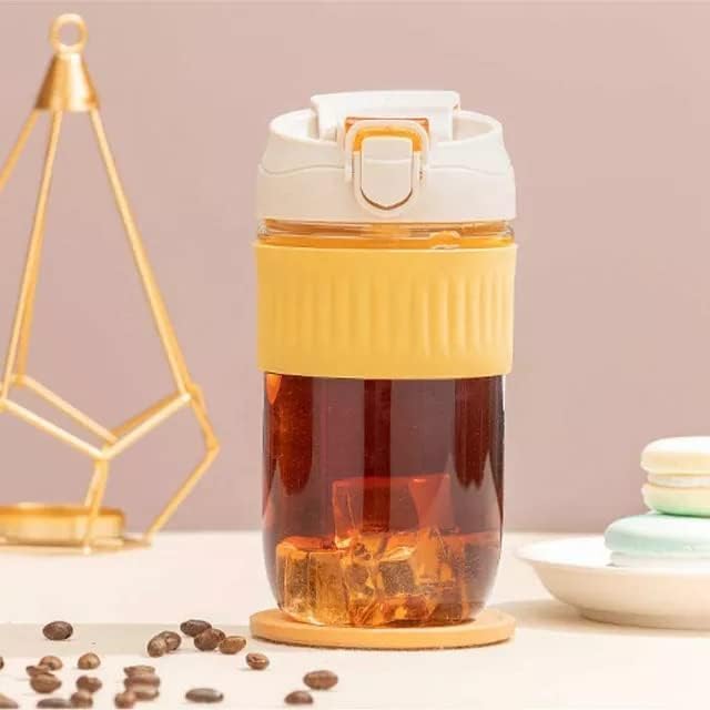 Image of Glass Coffe Mug with Lid and Straw, Reusable Sipper Bottle with Leather Sleeve Glasss Coffee Mug with Silicone Straw and Leakproof Lid Tumbler for Coffee (Dual Glass Mug)