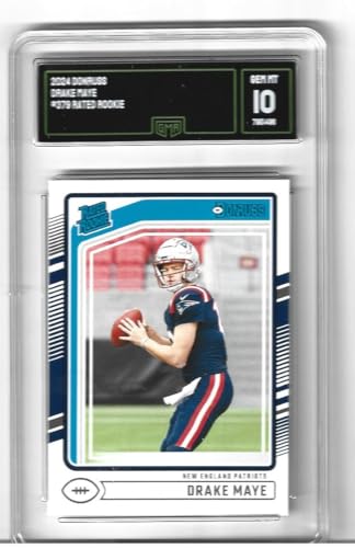 Graded Gem Mint 10 Drake Maye Football Rookie Card 2024 Donruss Rated 379 Patriots Young Star Quarterback