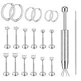 9 pares de aretes de acero inoxidable de 20 g para cartílago, antisensibles, para piercing del tragus, oreja, oreja, cartílago, concha, nariz, labio, 9 pares