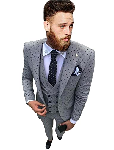 Costume trois pièces à pois pour homme smoking de fête élégant