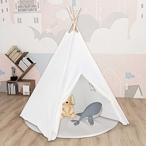 Homgoday Tienda Tipi niños y Bolsa Piel melocotón Blanco 120x120x150cm Tienda Campaña Infantil Exterior o Interior Juego de Regalo para Niños