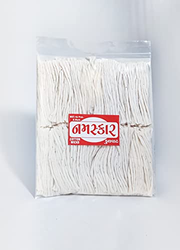 Namaskar Diya Batti Long Cotton Wicks for Pooja, White (3 inch)