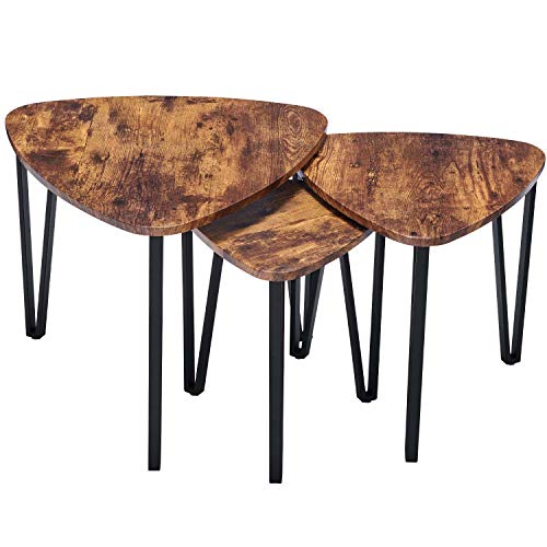 Industrial Nesting-Tables Living Room Coffee Table Sets of 3 Stacking End Side Tables Nightstands Vintage Night Tables for Bedroom Home Office, Vintage Brown