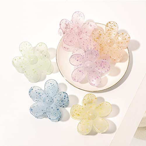 TODEROY 6 PCS Big Hair Claw Clips Matte Flower Hair Clips Non-Slip Cute Hair Catch Barrettes Plastic Jaw Clamps for Thin Thick Hair Hair Acrylic Accessories for Women Girls 6 Colors