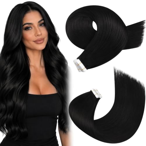 Moresoo Tape in Hair Extensions Human Hair Natural Black 28 inch 20pcs 50g