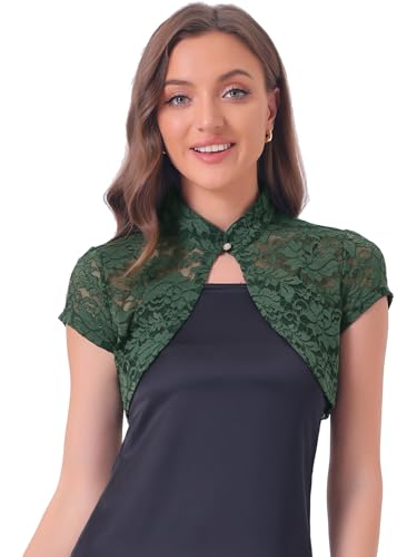 Image of Allegra K Women's Lace Cardigan Stand Collar Short Elegant Shrug Open Front Cropped Bolero Cardigan