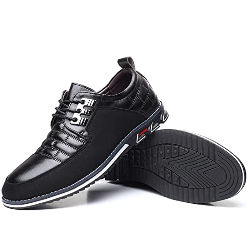 Image of Men's Dress Shoes Business Soft Sole Oxford Derby Orthopedic Leather Slip-On Casual Shoes (Black-B,8.5)