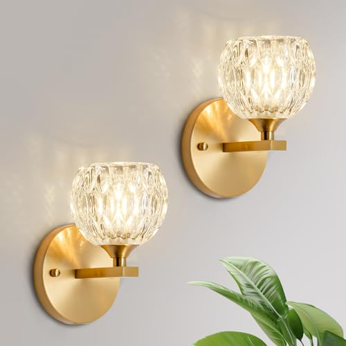 Image of Vintage Wall Sconces Set of 2 Antique Wall Light Gold Glass Wall Lamp Sconces Hardwired Indoor Wall Light Fixtures for Bedroom Living Room Bedside G9*2(Bulb Includ)