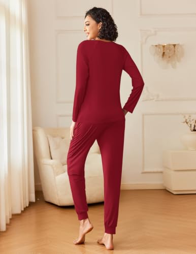 Image of Ekouaer 2 Pack Womens Pajama Sets Long Sleeve Pjs Soft Comfy Lounge Set