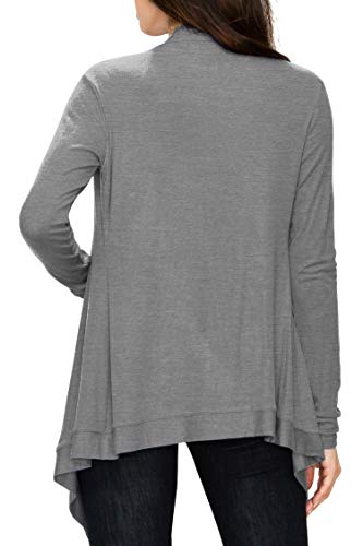 Image of Lock and Love Women's Draped Front Open Asymmetrical Cardigan - Casual Long Sleeve Lightweight Duster