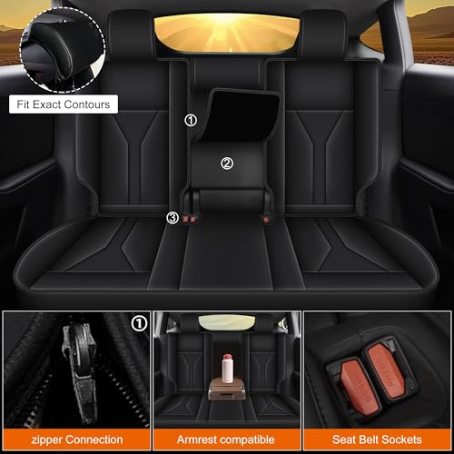 DISUTOGO Custom Seat Covers for Tesla Model Y 2025 2024 2023 2022 2021 2020: Full Set Perforated Faux Leather Breathable Seat Cover Seat Cushion Protector Compatible Airbag (Black) - Image 4