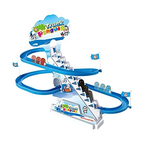 ARSUK Penguin Go Racer Track Toy, Kids Fun Playing Games with Slide & Music, Climbing Stairs Toys for Toddlers and Kids, Playful Roller Coaster Playset Cover