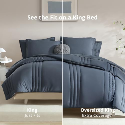 Image of Monbix Oversized King Size Comforter Set - 7 Pieces Blue Gray Bed in a Bag Oversized King Bedding Sets with Comforter, All Seasons Comforter Bed Set with Sheets, Pillowcases & Shams
