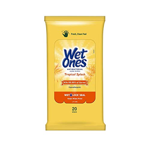 Wet Ones Antibacterial Hand Wipes, Tropical Splash Wipes | Travel Wipes Case, Antibacterial Wipes | 20 ct. Travel Size Wipes (30 pack)