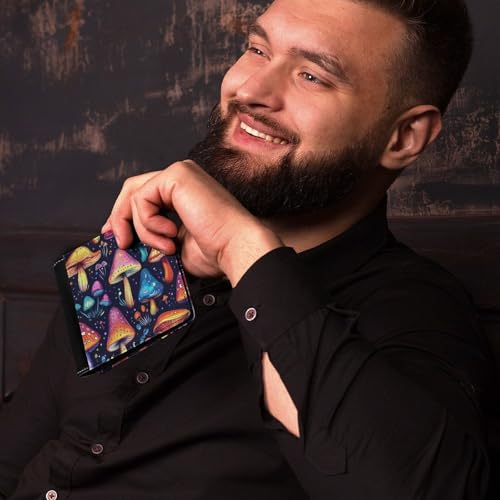 Psychedelic Mushroom Bifold Wallet for Men Women PU Leather Slim Purse Pocket Wallet with Card Holder4