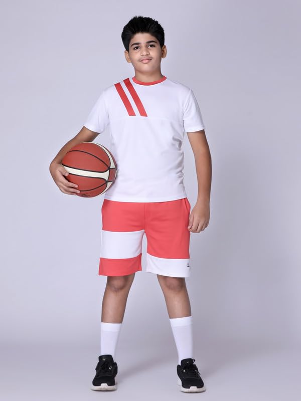UMILDO Boy's Active Sports Wear Knee Length Solid Polyester Relaxed Fit Shorts_Red-White - Image 5 thumbnail
