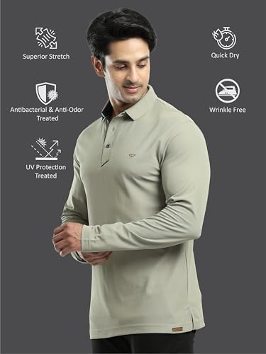 Image of STELLERS Men's Full Sleeve Polo T-Shirt | Feather Touch Feel | Odour Resistant | Wrinkle Free | Quick Dry | Stretchable | Lightweight | Anti-Static | UV Resistance | Anti-Microbial