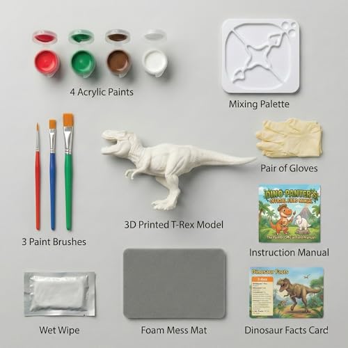 Image of Unscroo DIY 3D Model Painting Kits - Dinosaurs, Ice Age Animals & Unicorns - 3D Printed Art & Craft Hobby Gift for Kids, Teens & Adults - Return Gift Sets (T-Rex Single)
