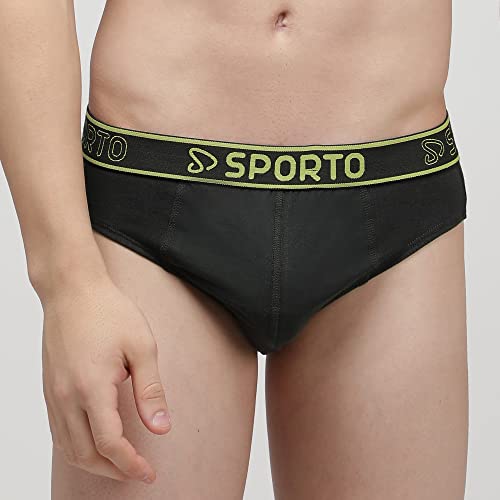 Image of sporto Men's Solid Cotton Brief with Soft Elastic Waistband (Pack of 3) Black