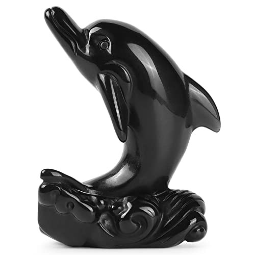Artistone Crystal Dolphin Gifts Figurines 2.4 Inch Black Obsidian Gem Dolphin Decor Statue Sea Animal Sculpture For Home Decor #TOP1