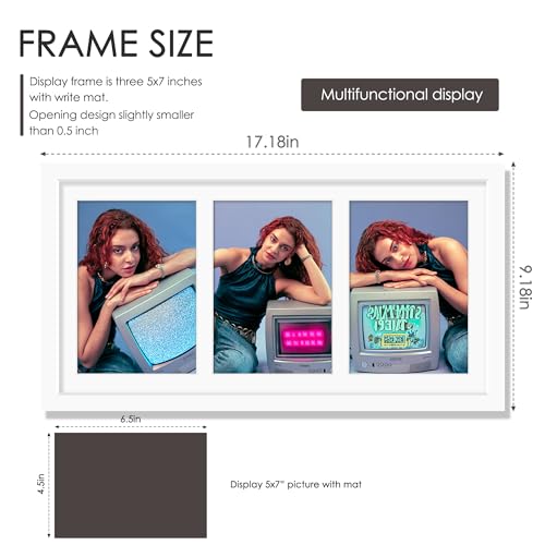 Image of DUENPY 8x16 Collage Picture Frame, 5x7 Collage Picture Frame Displays Three 5x7 inch Photos, or 8x16 (Without Mat) for Available Horizontal Wall Mounting Display and Vertical, White.