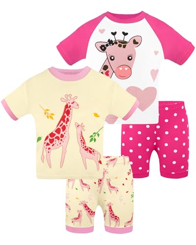 DAUGHTER QUEEN Girls Pajamas 18-24 Months Summer PJs Giraffe Pj Sets Baby Toddler 100% Cotton Short Sleeve Jammies Polka dots Sleepwear Love Clothes Outfits 18m/Mo 24m/Mth