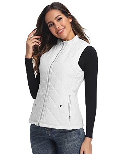 Longking White Women's Outwear Vest, Stand Collar Lightweight Zip Quilted Vest For Women Xxl #TOP1