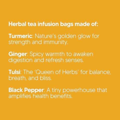 Image of Mai Greens Turmeric Herbal Infusion - 60 PLA Pyramid Bags | Blend of Turmeric, Ginger, Tulsi & Black Pepper | Caffeine-Free | Anti-Inflammatory & Immune Support