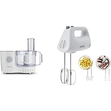 Kenwood Compact Food Processor, 1.4 L Bowl, White & Hand Mixer,Electric Whisk, 5 Speeds, Stainless Steel Kneaders and Beaters for Durability and Strength, 450 W, HMP30.A0SI, White