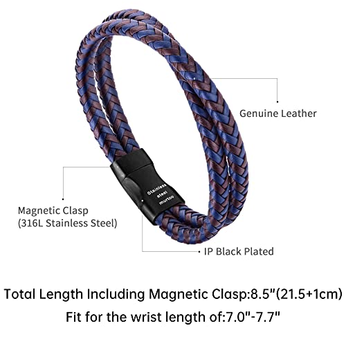 Murtoo Mens Bracelet Leather Braided, Brown And Black Leather Bracelet For Men (Blue-Brown, 8.46") #TOP1