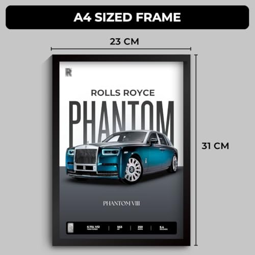 Image of Rolls Royce Phantom Poster | Framed Poster of Rolls Royce Car A4 Sized (31 x 23 cm) for Wall, Gift for Boys, Car Posters | Supercar Luxury Frames Hanging, Room Decor, Gifting | RR Phantom (F 031)