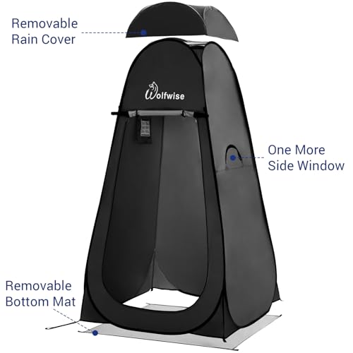 Image of Wolfwise Pop Up Changing Tent Pro for Camping, Portable Shower Tents with Removable Floor & Rain Fly, Outdoor Silver Coating Privacy Toilet Bathroom Dressing Instant for Beach