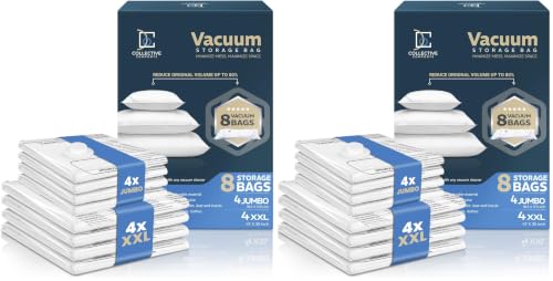 Image of 16 Pack Vacuum Storage Bags - 4 XXL & 4 Jumbo Vacuum Seal Bags for Blankets, Comforters, Clothing & Bedding - Space Saver Compression Bags
