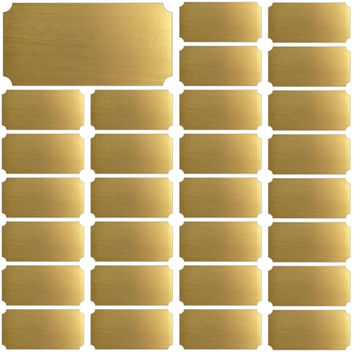 BOSREROY 30 placas de identificación adhesivas doradas personalizables, etiquetas de acero inoxidable cepillado de 4 x 2 pulgadas para grabado